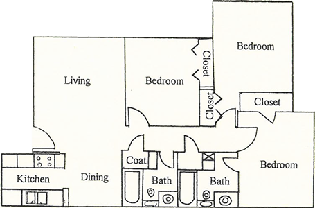 Three Bedroom - Two Bath - 1024 Sq.Ft.*